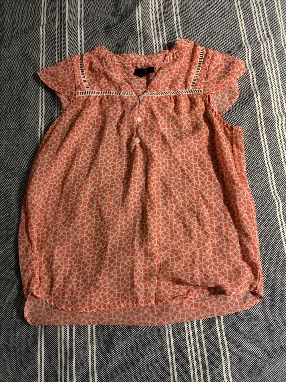 GAP Pink Printed Cap-Sleeve Blouse